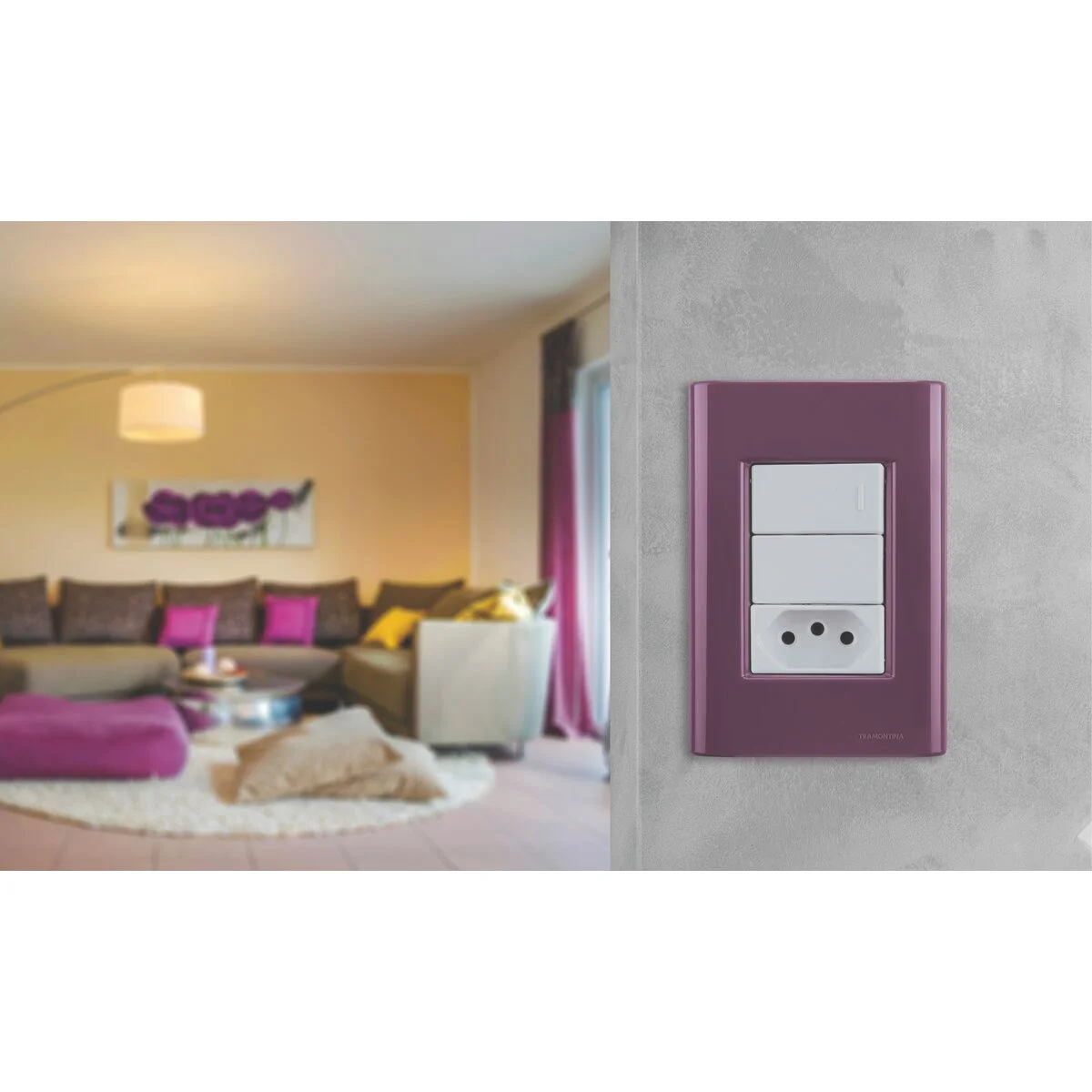 Placa 3 Postos 4x2 Tramontina Giz Púrpura com suporte