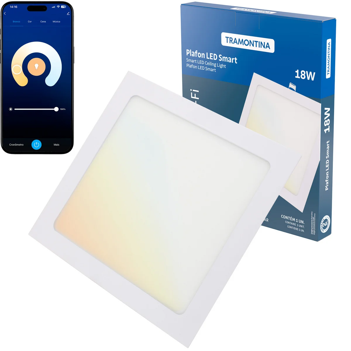 Plafon Smart LED Quadrado Embutir 18W Tramontina