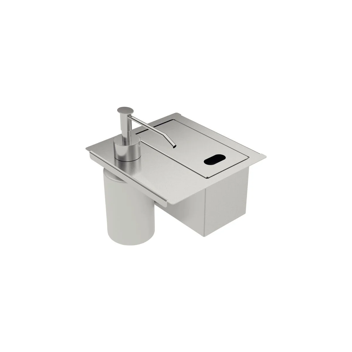 Porta-Esponja Tramontina com Tampa e Dosador de Sabão Líquido em Aço Inox para uso em canal organizador