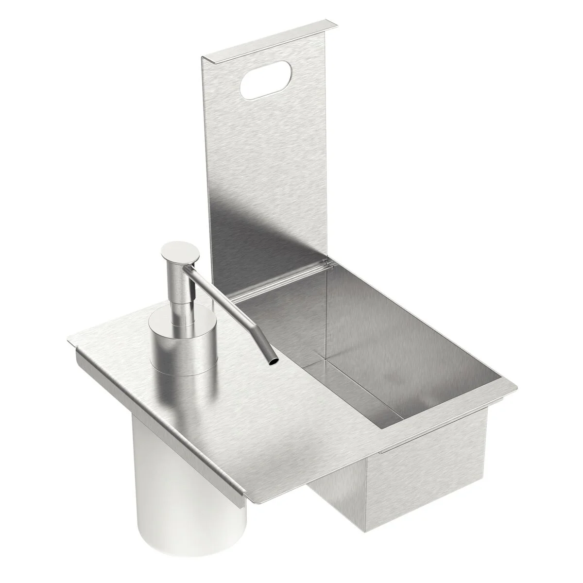 Porta-Esponja Tramontina com Tampa e Dosador de Sabão Líquido em Aço Inox para uso em canal organizador