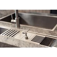 Porta-Esponja Tramontina com Tampa e Dosador de Sabão Líquido em Aço Inox para uso em canal organizador