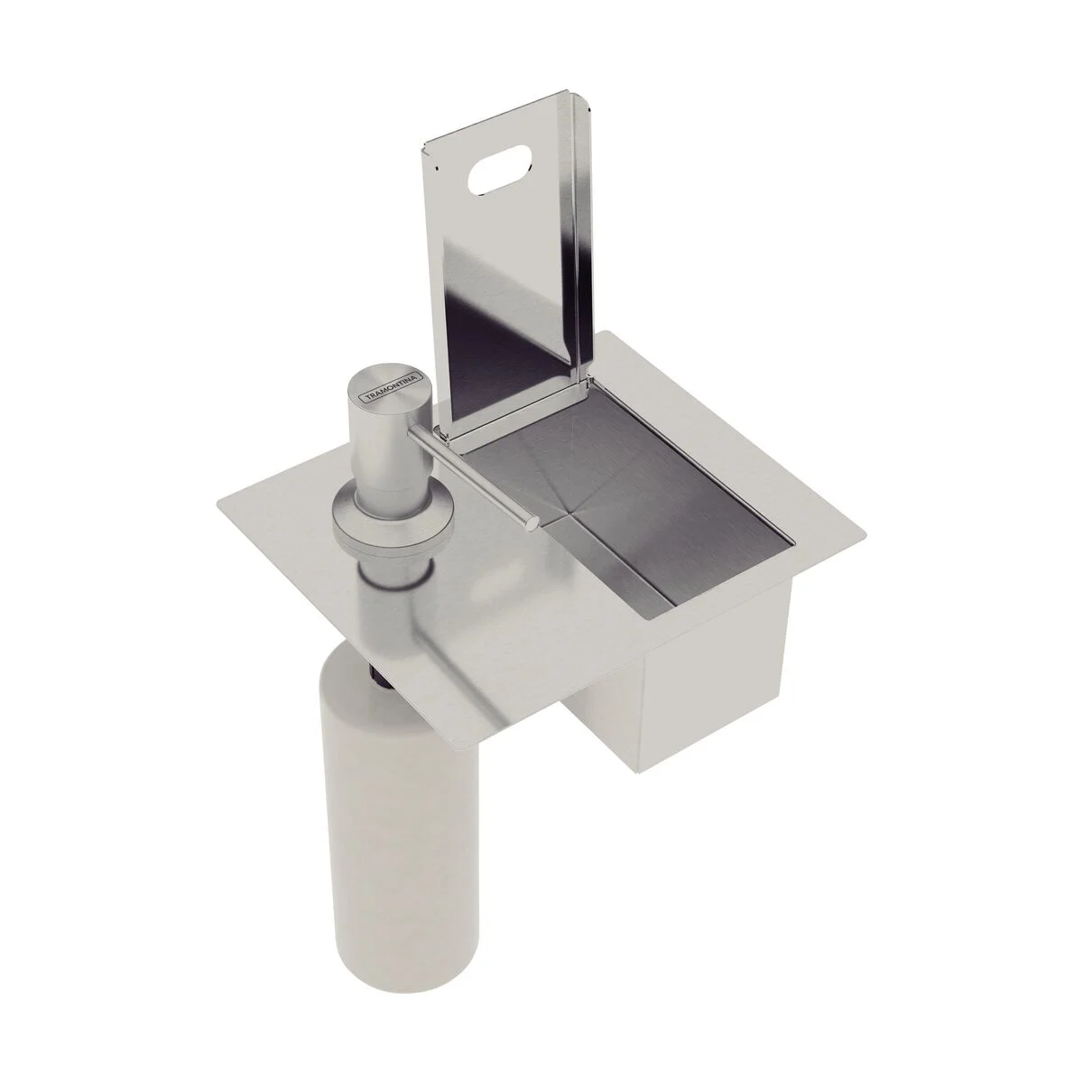 Porta-Esponja de embutir Tramontina com Tampa e Dosador de Sabão Líquido em Aço Inox