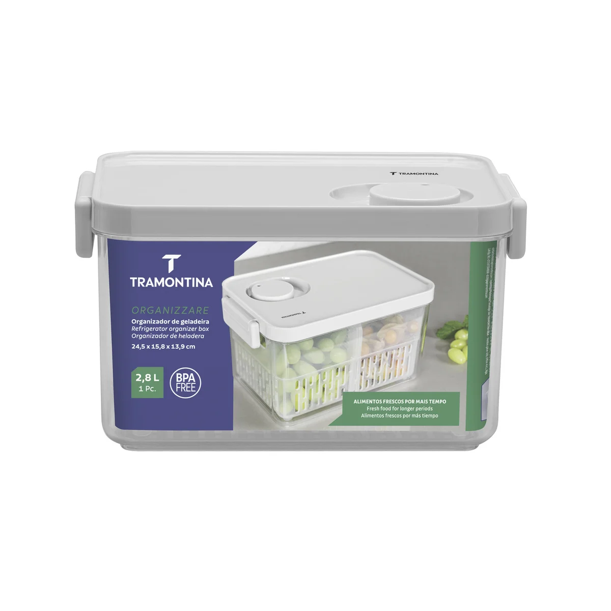 Pote Organizador de Geladeira Tramontina Organizzare com Controle de Umidade 2,8 L