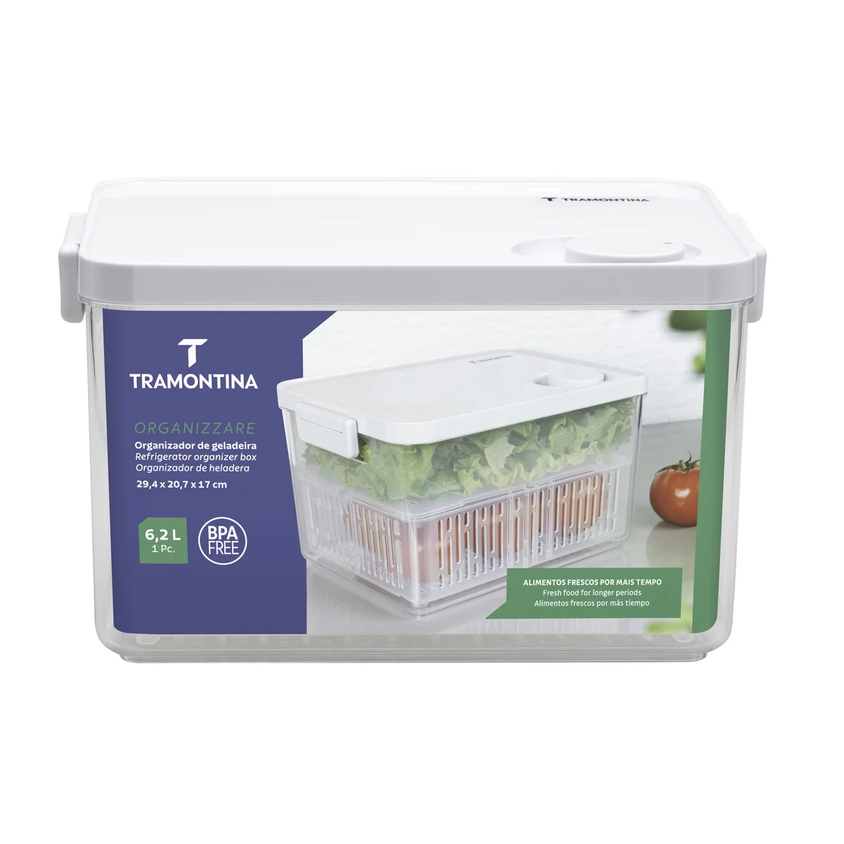Pote Organizador de Geladeira Tramontina Organizzare com Controle de Umidade 6,2 L