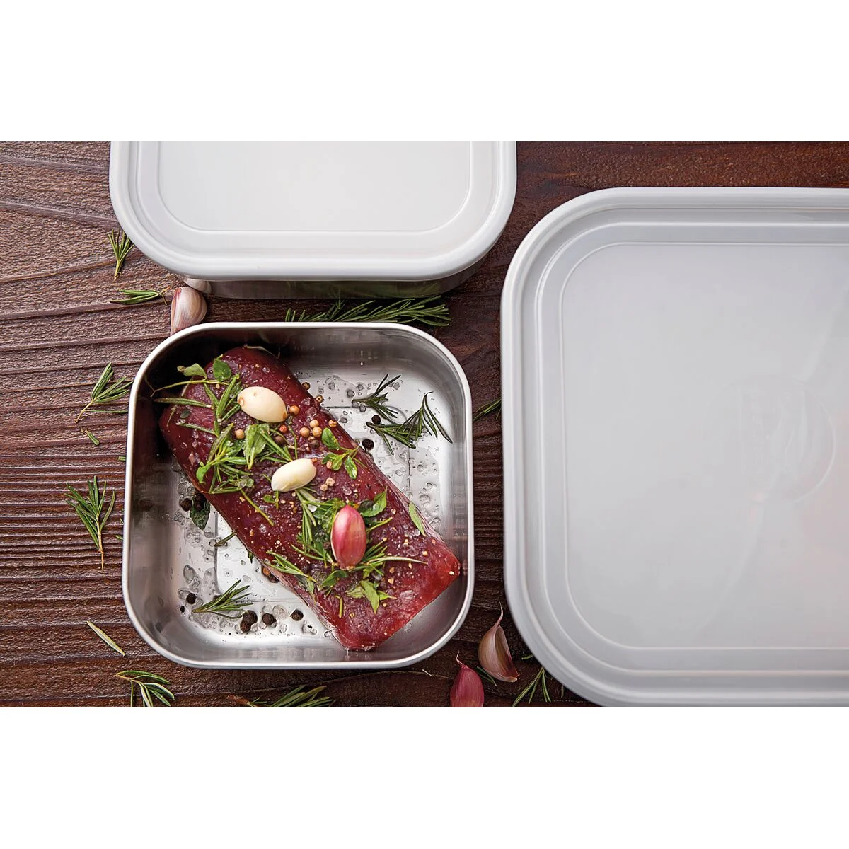 Pote Quadrado Tramontina Freezinox em Aço Inox com Tampa Plástica 16 cm 0,8 L