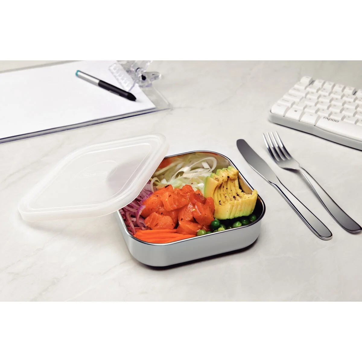 Pote Quadrado Tramontina Freezinox em Aço Inox com Tampa Plástica 16 cm 0,8 L