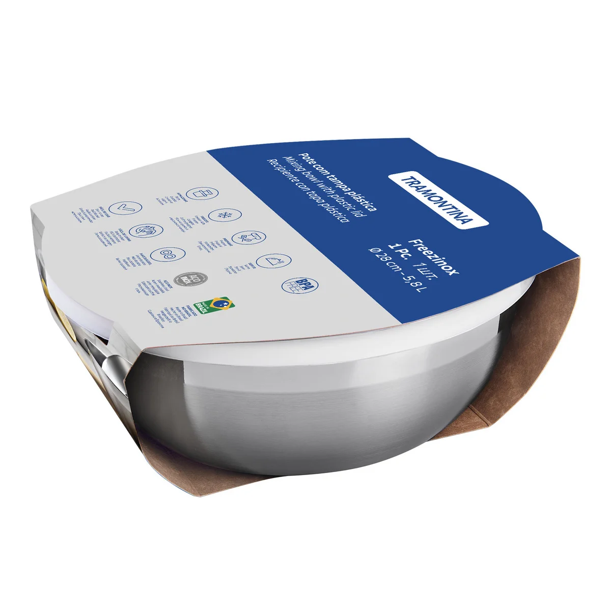 Pote Tramontina Freezinox Redondo em Aço Inox com Tampa Plástica 28 cm 5,8 L