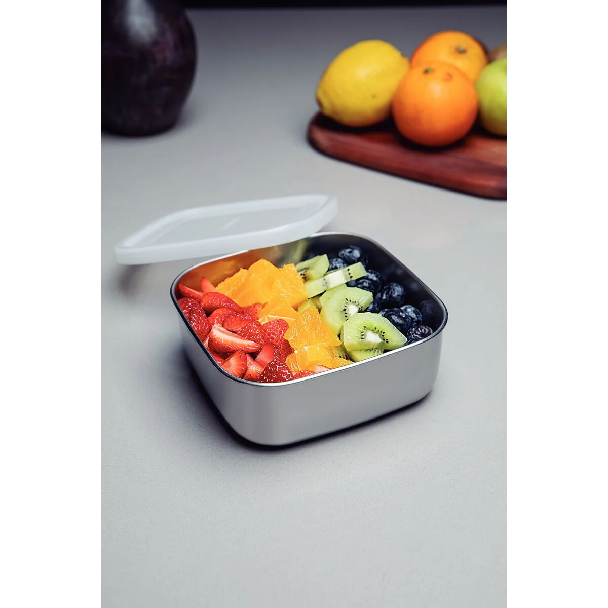 Pote Tramontina Freezinox em Aço Inox Quadrado com Tampa Plástica 16 cm 1,2 L