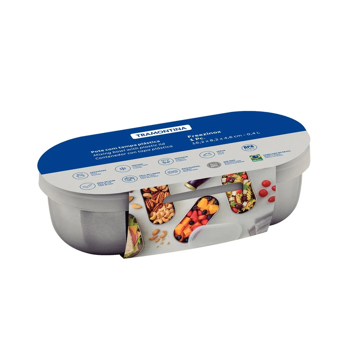 Pote para Alimentos Tramontina Freezinox em Aço Inox com Tampa Plástica 0,4 L