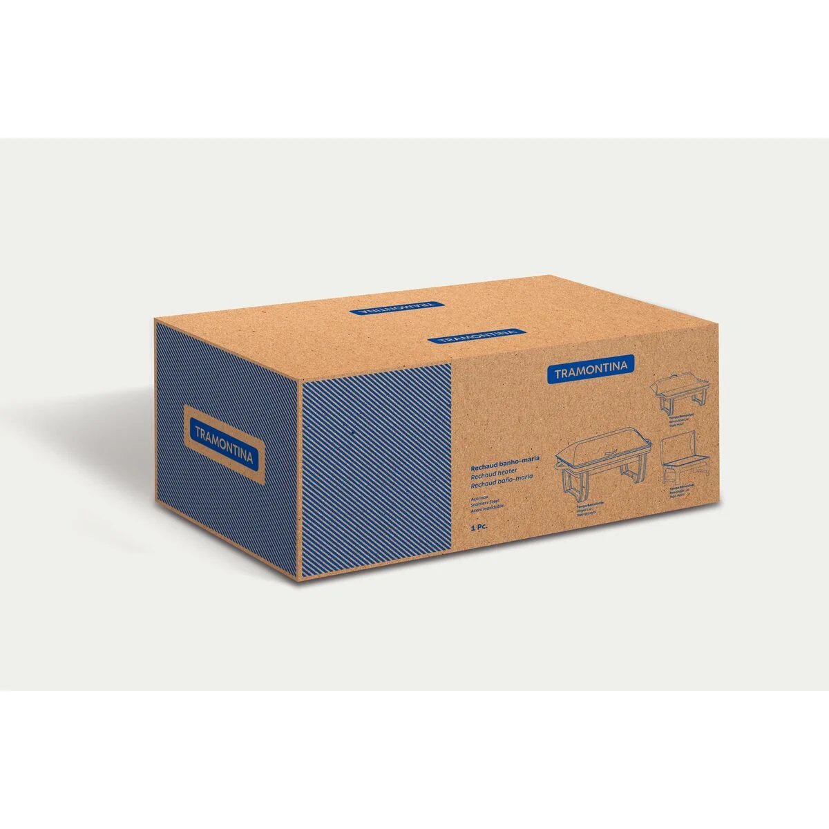 Rechaud Tramontina Retangular em Aço Inox Banho Maria Tampa Removível Cuba GN 1/2 8,4 L