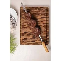 Tábua Cubus para Churrasco Tramontina Retangular em Madeira Invertida Teca com Acabamento em Óleo Mineral 45x34 cm.