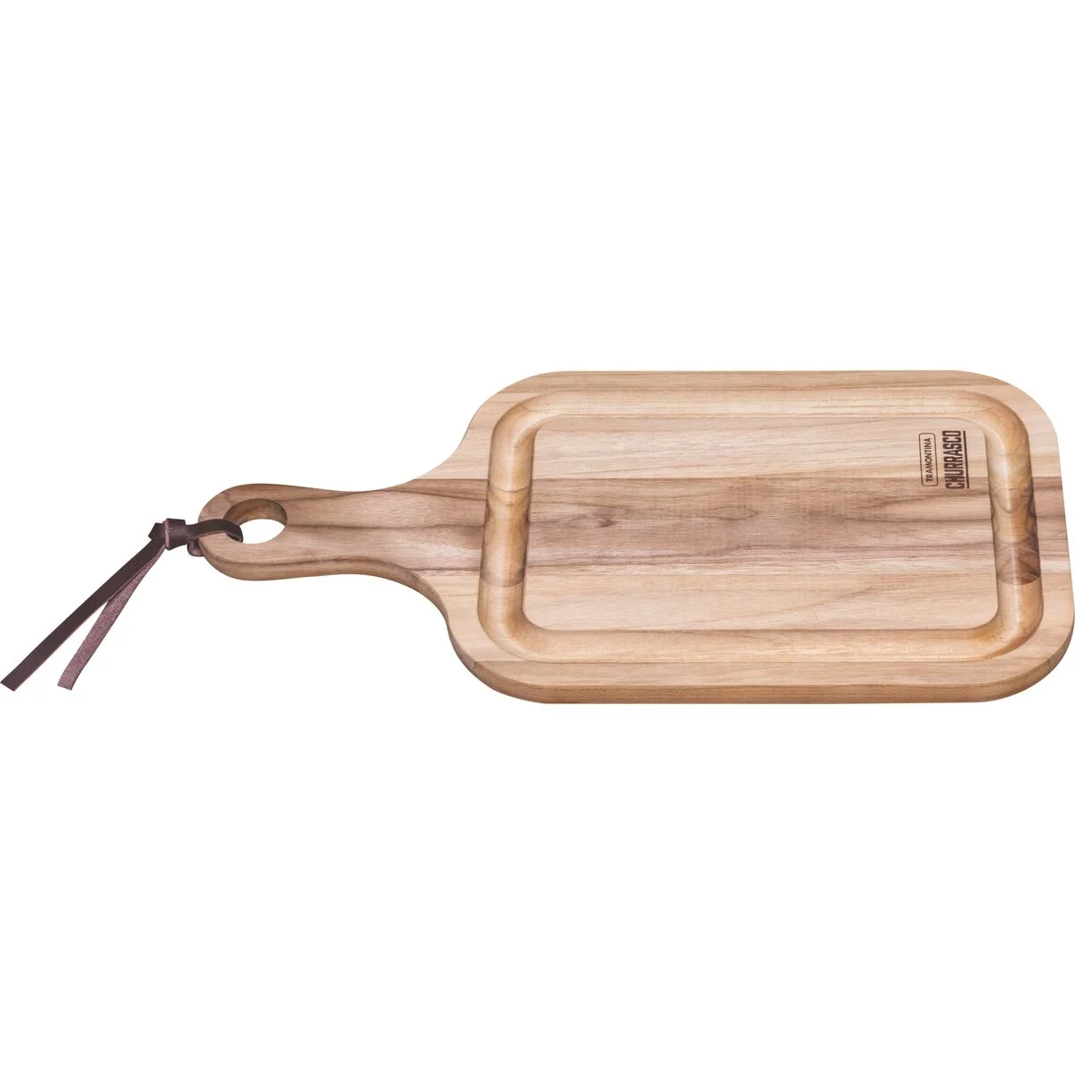 Tábua para Churrasco Tramontina Retangular com Cabo em Madeira Teca com Acabamento Natural 46 x 23 cm