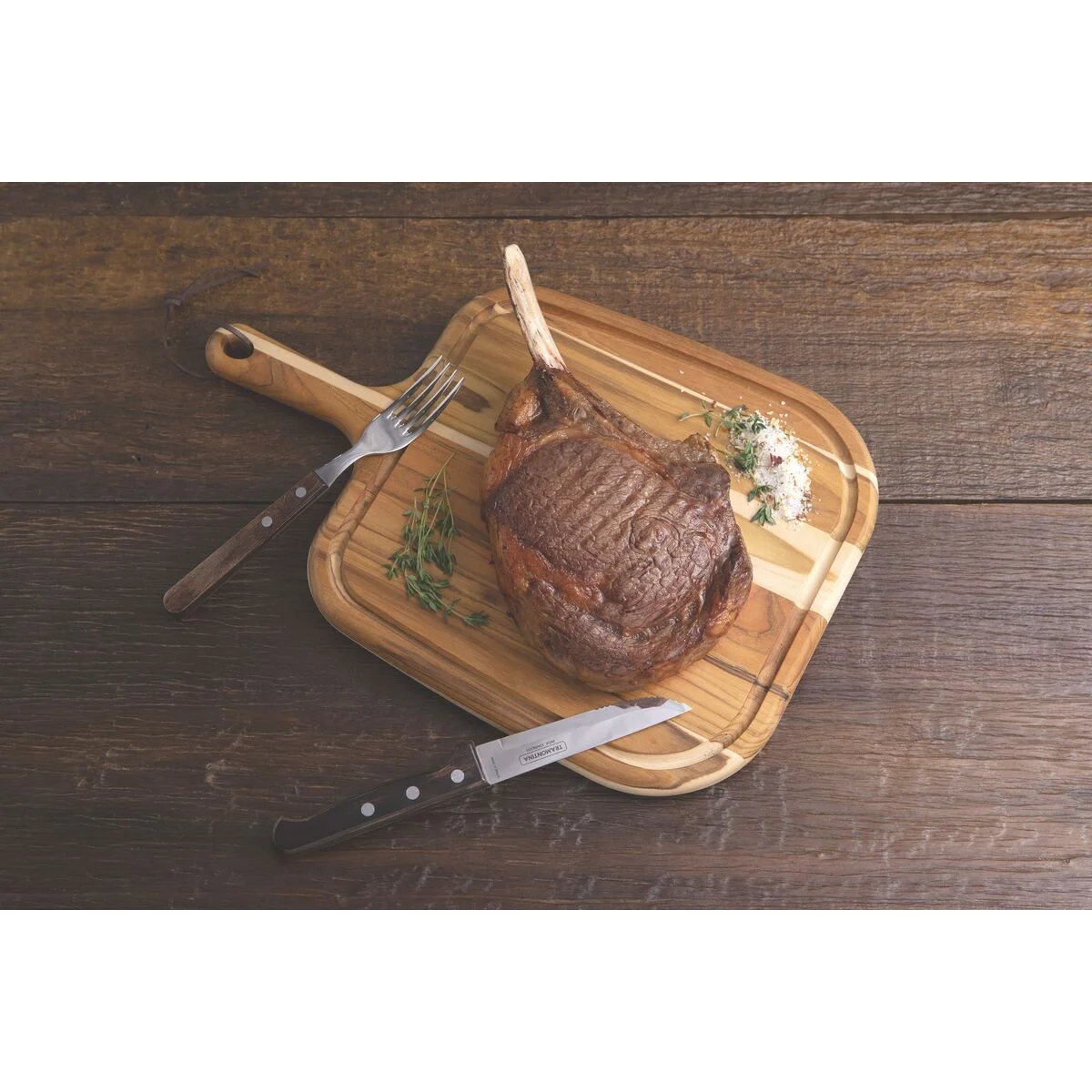 Tábua para Steak Tramontina Provence em Madeira Teca com Cabo 40x27 cm