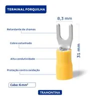 Terminais de Conexão Forquilha Tramontina em cobre estanhado e nylon 6 mm² x 8,3 mm x M4 Amarelo 25 Peças