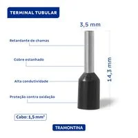 Terminais de Conexão Tubulares Tramontina em cobre estanhado e nylon 1,5 mm² x 8 Preto 100 Peças