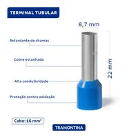 Terminais de Conexão Tubulares Tramontina em cobre estanhado e nylon 16 mm² x 18 Azul 20 Peças