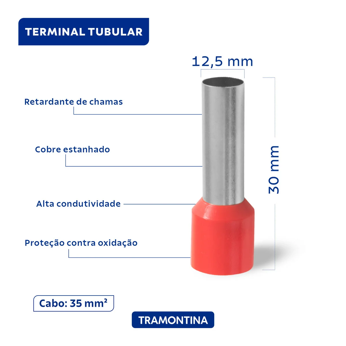 Terminais de Conexão Tubulares Tramontina em cobre estanhado e nylon 35 mm² x 25 Vermelho 10 Peças