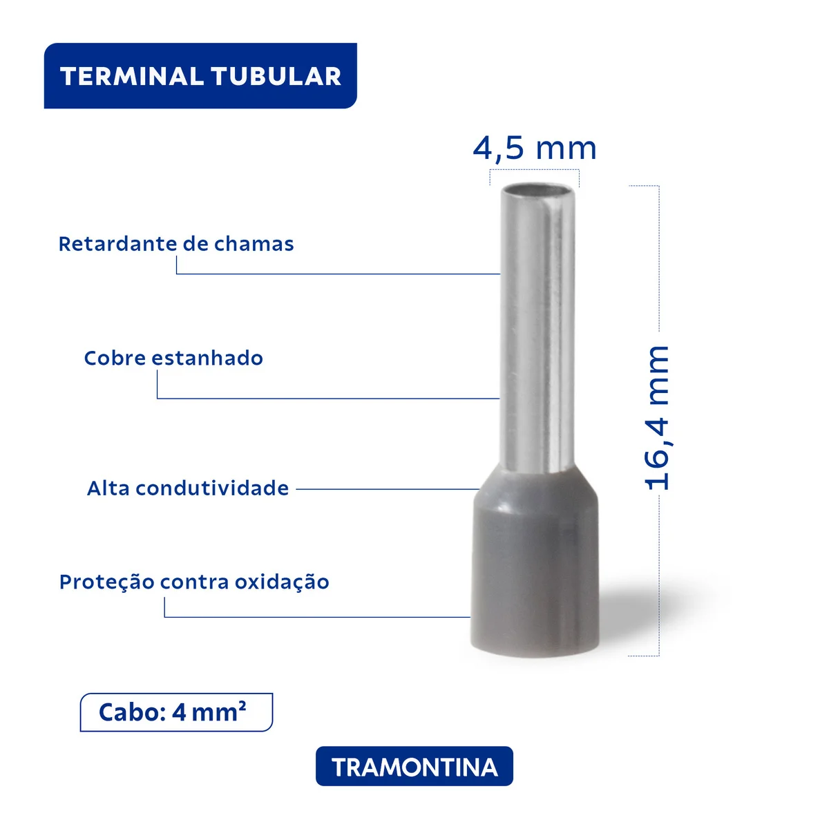 Terminais de Conexão Tubulares Tramontina em cobre estanhado e nylon 4 mm² x 12 Cinza 50 Peças