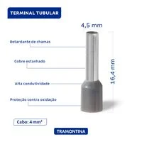 Terminais de Conexão Tubulares Tramontina em cobre estanhado e nylon 4 mm² x 12 Cinza 50 Peças
