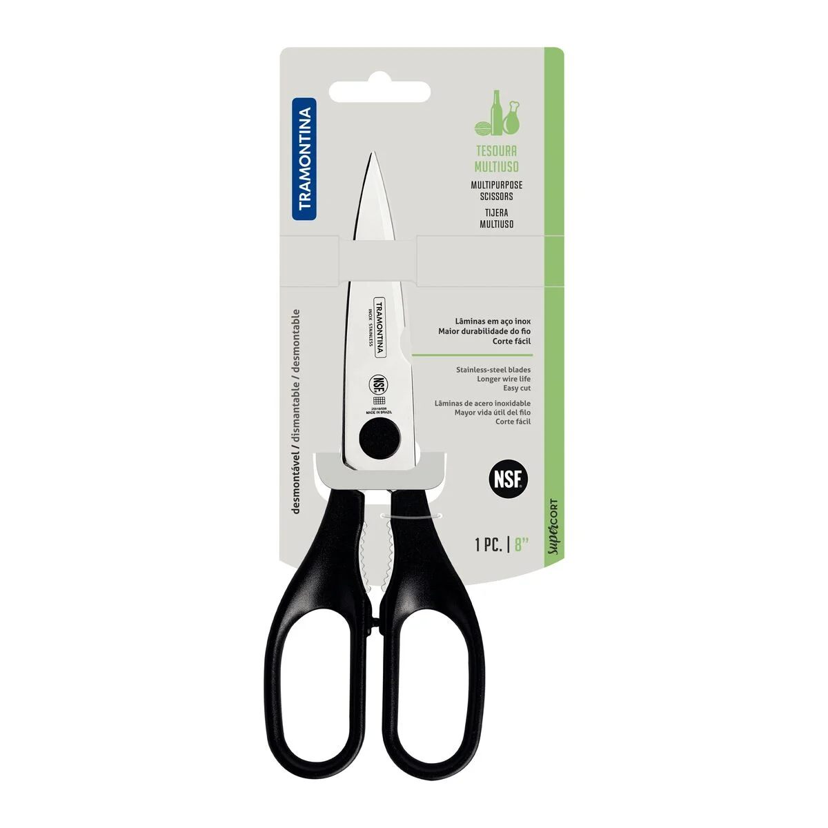 Tesoura Multiuso Tramontina Supercort com Lâmina Aço Inox e Cabo de Polipropileno Preto 8"