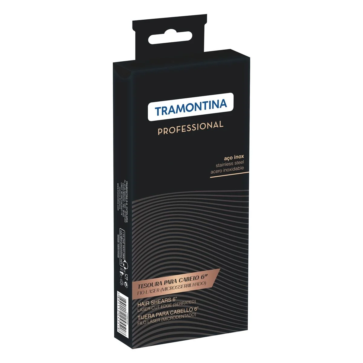 Tesoura Profissional para Cabelo Tramontina em Aço Inox com Fio Laser MIcrosserrilhado e Apoio Fixo para Dedo 6"