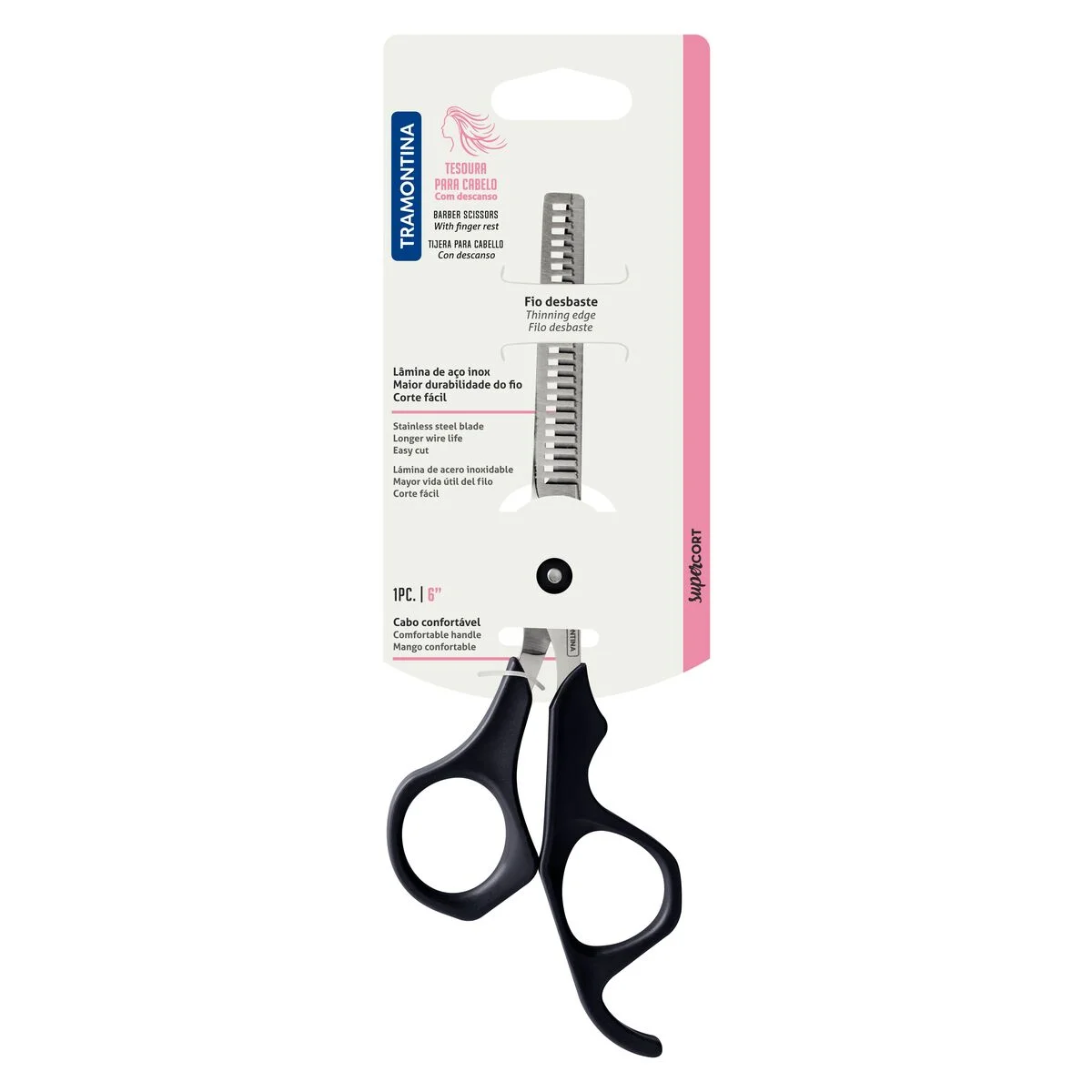 Tesoura para Cabelo Tramontina Supercort com Lâmina em Aço Inox com Fio Desbaste e Cabo de Polipropileno Onix 6"