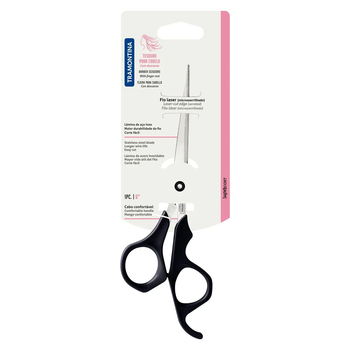 Tesoura para Cabelo Tramontina Supercort com Lâmina em Aço Inox com Fio Laser e Cabo de Polipropileno Onix 6"