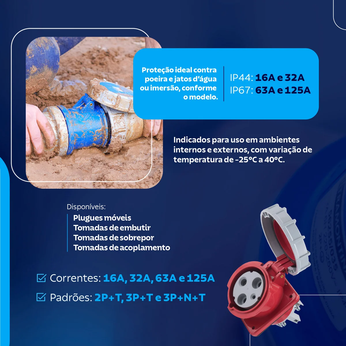 Tomada de Acoplamento Industrial 2P+T 32 A 220-250 Vca 6 H Tramontina