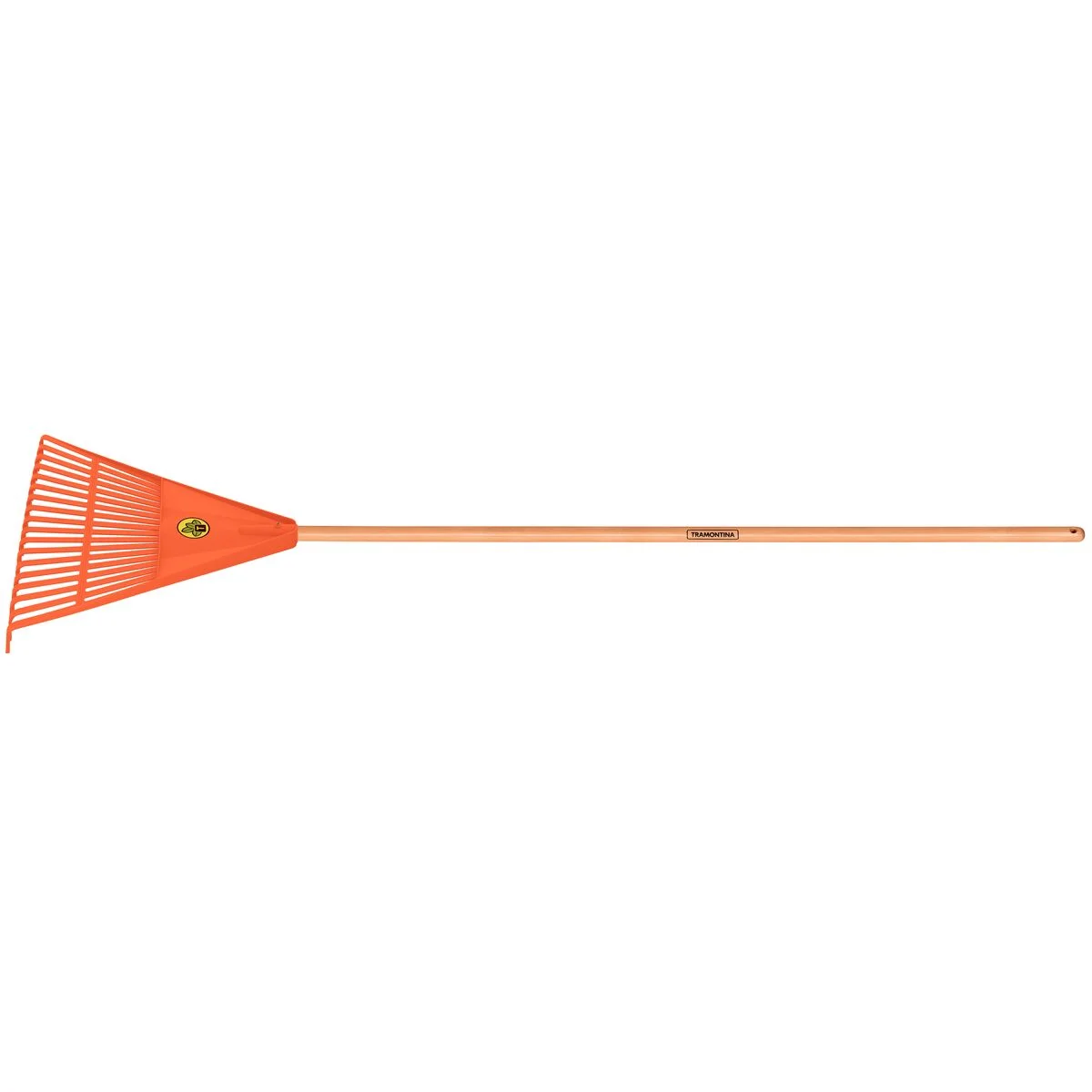 Vassoura Plástica Laranja Tramontina com 18 Dentes e Cabo de Madeira 120 cm