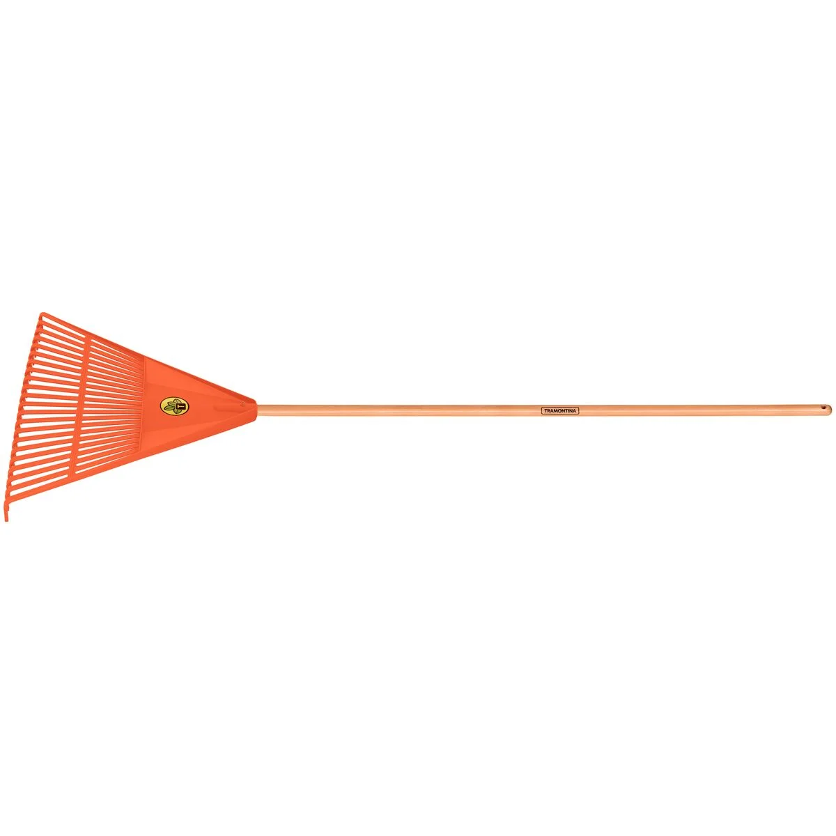 Vassoura Plástica Laranja Tramontina com 22 Dentes e Cabo de Madeira 120 cm