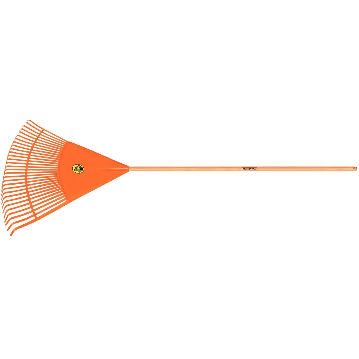 Vassoura Plástica Laranja Tramontina com 30 Dentes e Cabo de Madeira 120 cm
